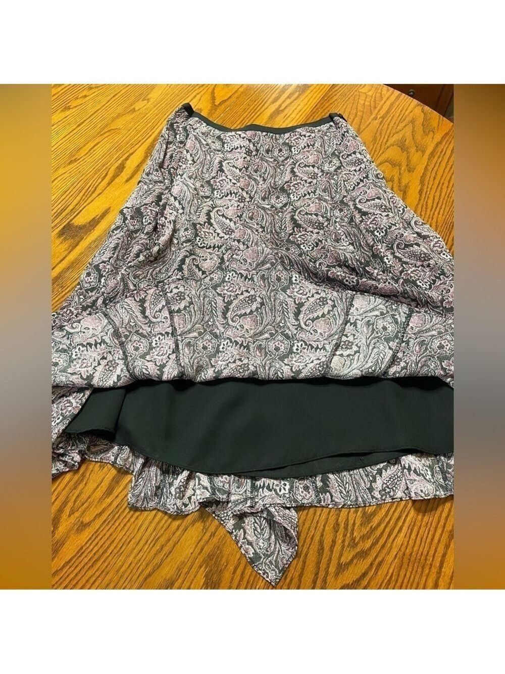 Vintage Y2K Liz Claiborne Maxi Skirt Paisley Purple Black Scarf Hem Flowing 8P - Picture 8 of 13